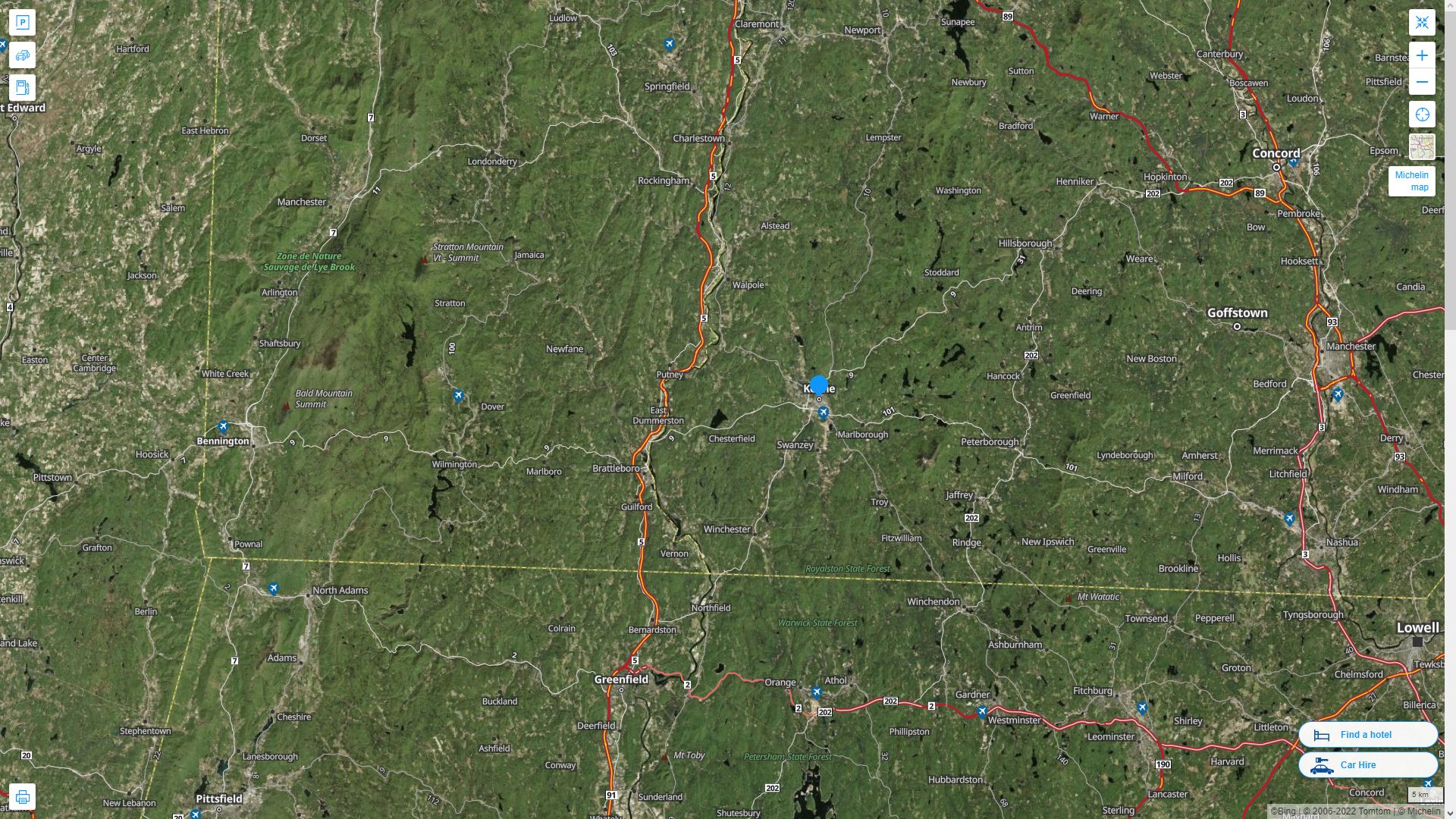 Keene New Hampshire Highway and Road Map with Satellite View